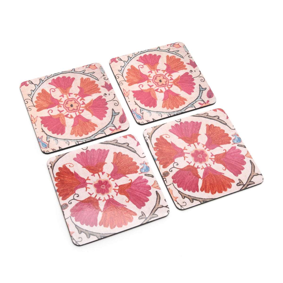 Embroidered Suzani Textiles Four Coasters Set