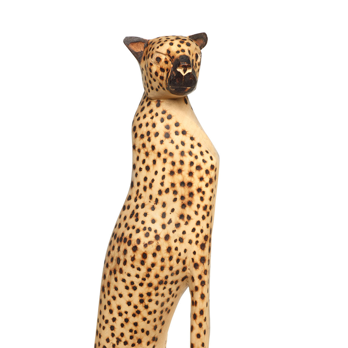 Large Hand Carved Cheetah Sitting Sculpture