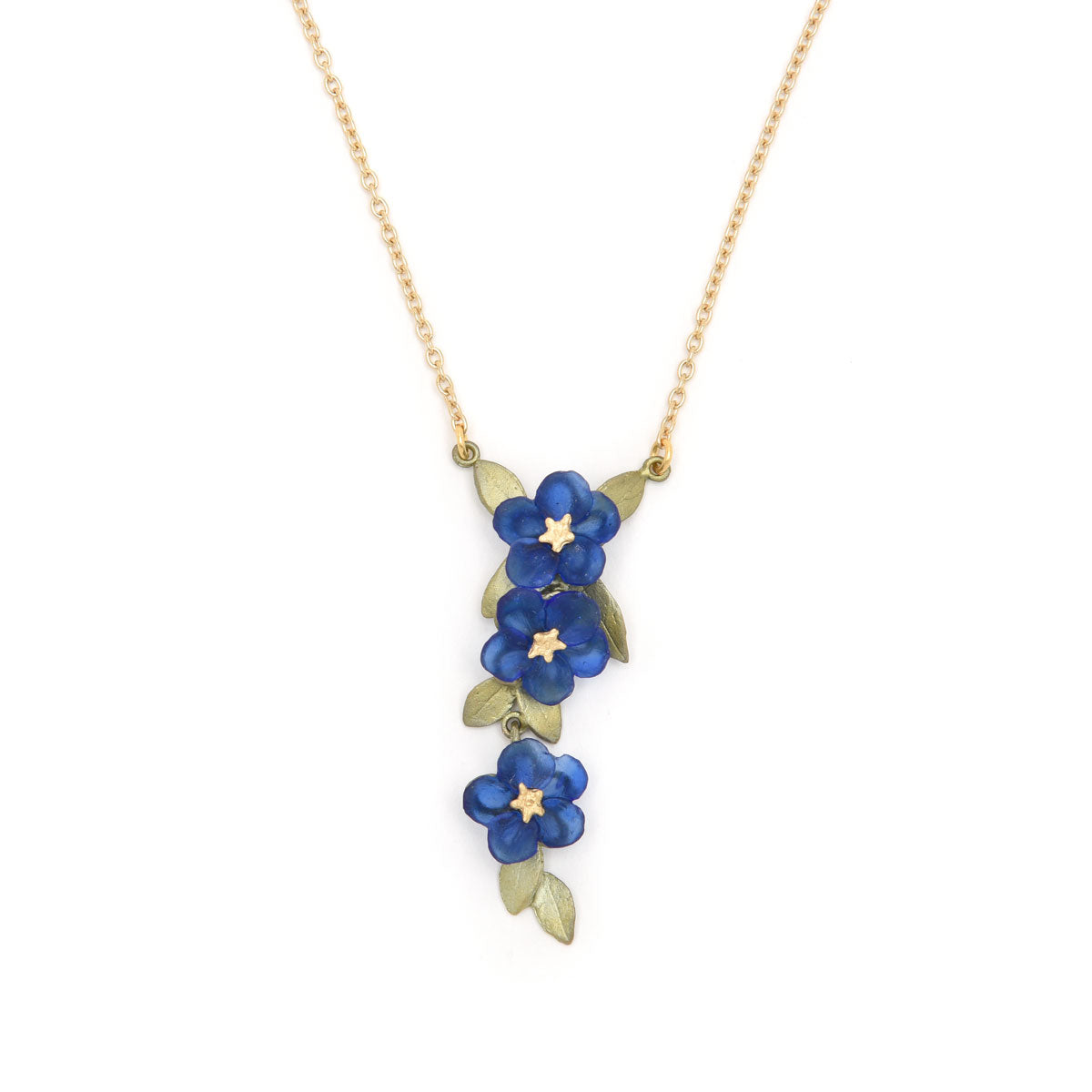 Blue Violet Triple Flower Necklace