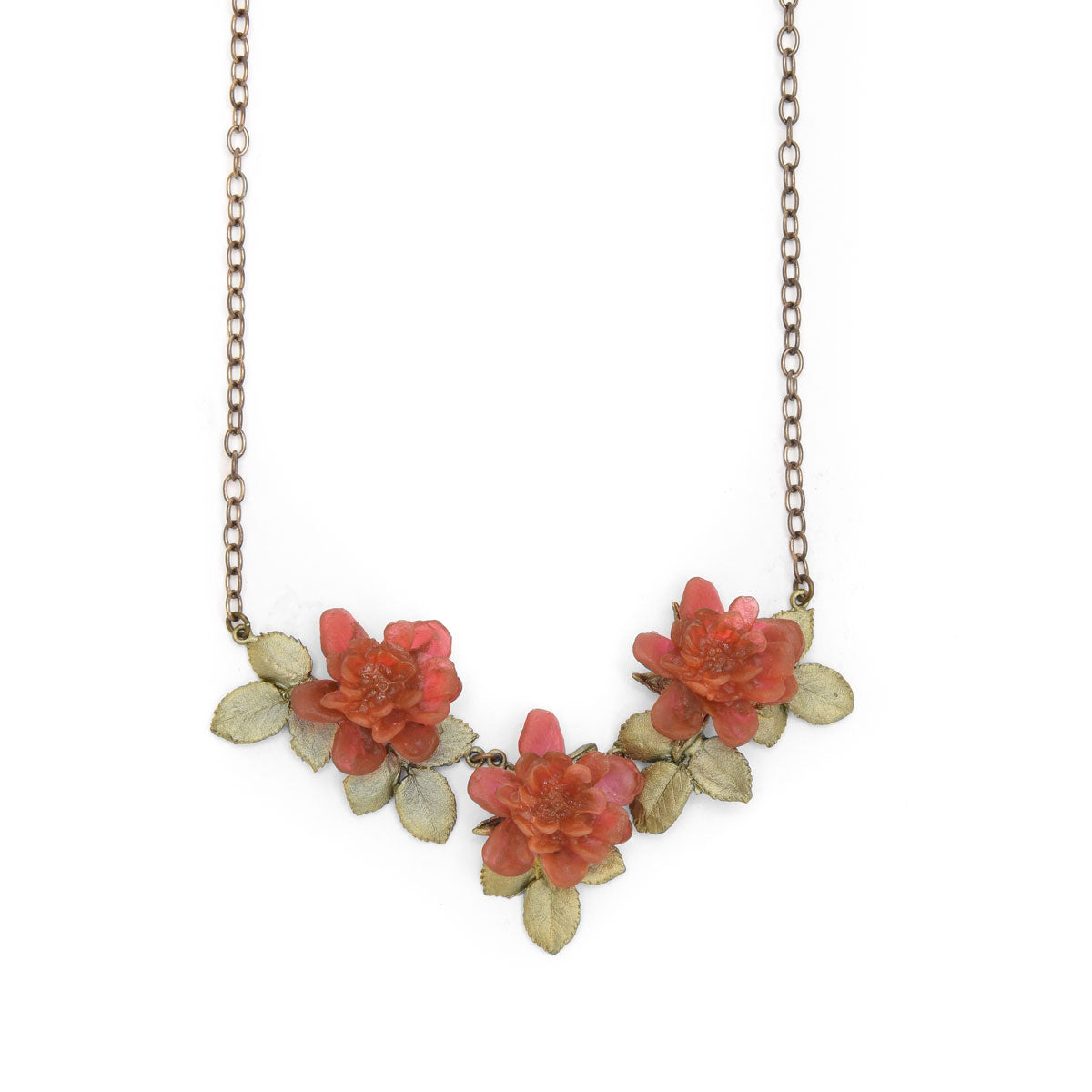 Red Rose Triple Flower Necklace
