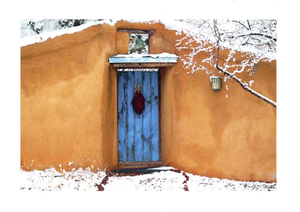 First Snow Blue Door - Santa Fe, New Mexico - Holiday Boxed Cards